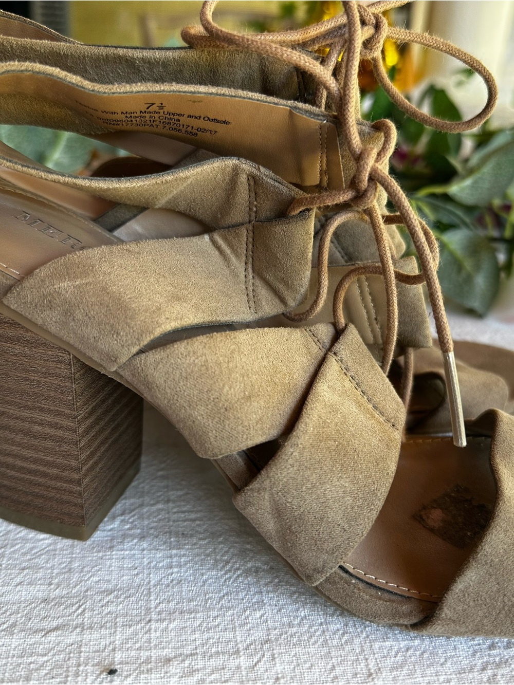 Suede Lace-Up Block Heel Sandals - Taupe